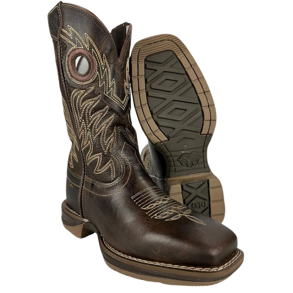 Bota Texana Marrom Masculina Durango Com Bordado no Cano Solado Jump