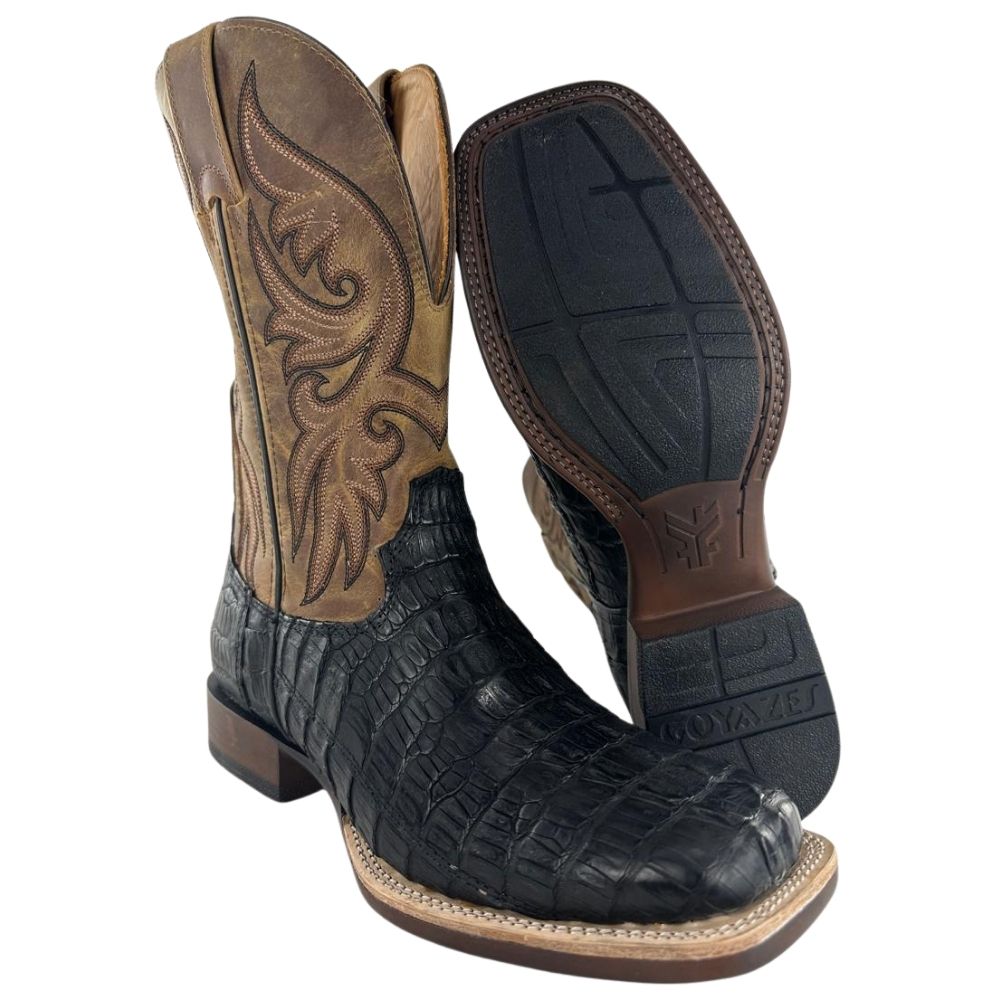 Bota Texana Masculina Goyazes Couro Rabo De Jacaré Preto Cano Dallas Marrom Ref:251503 JP08