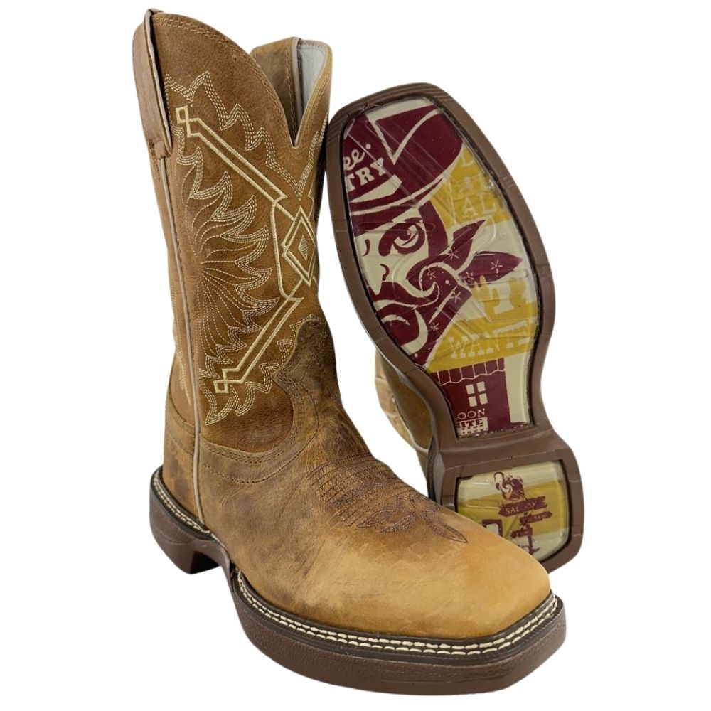 Bota Texana Masculina Durango Caramelo Solado Desenhado Saloon White Mustang