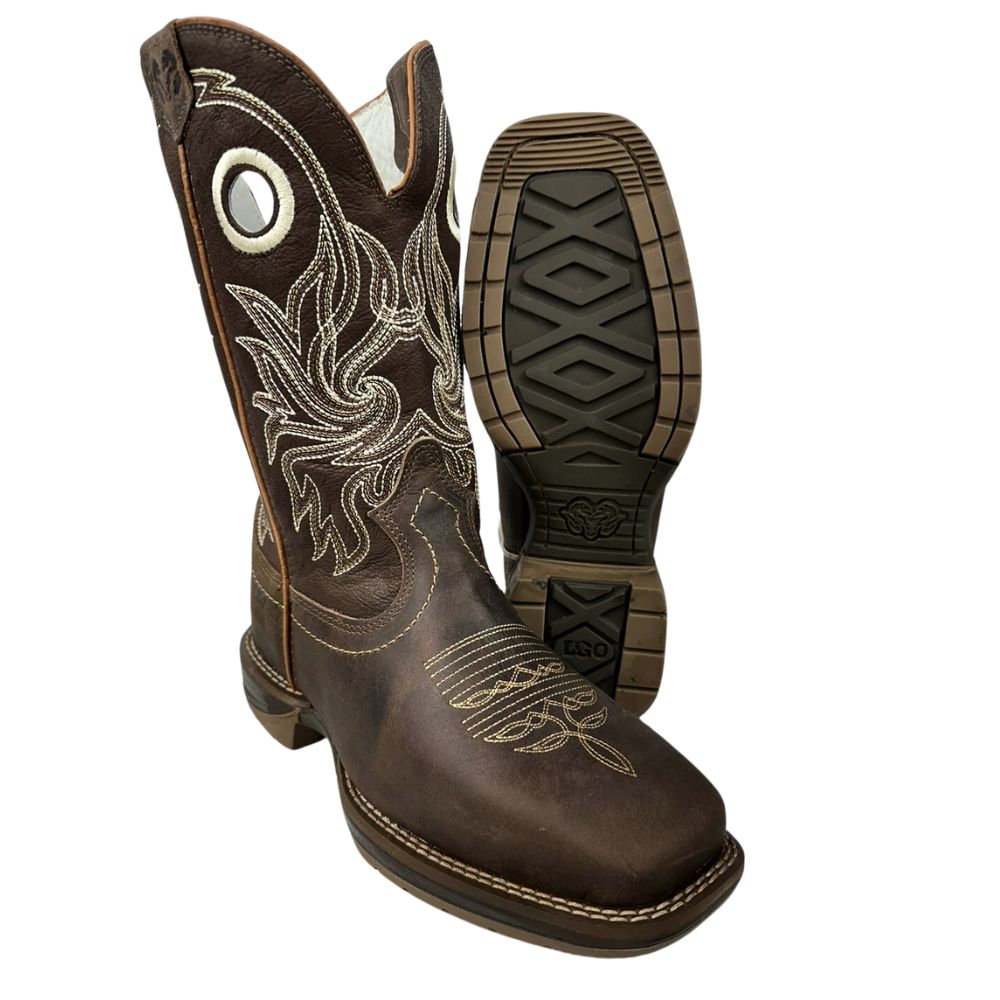 Bota Texana Masculina Durango Couro Med Dog Café Com Bordado Cru Bico Quadrado Diamond Jumpx REF: 2123202130DJX