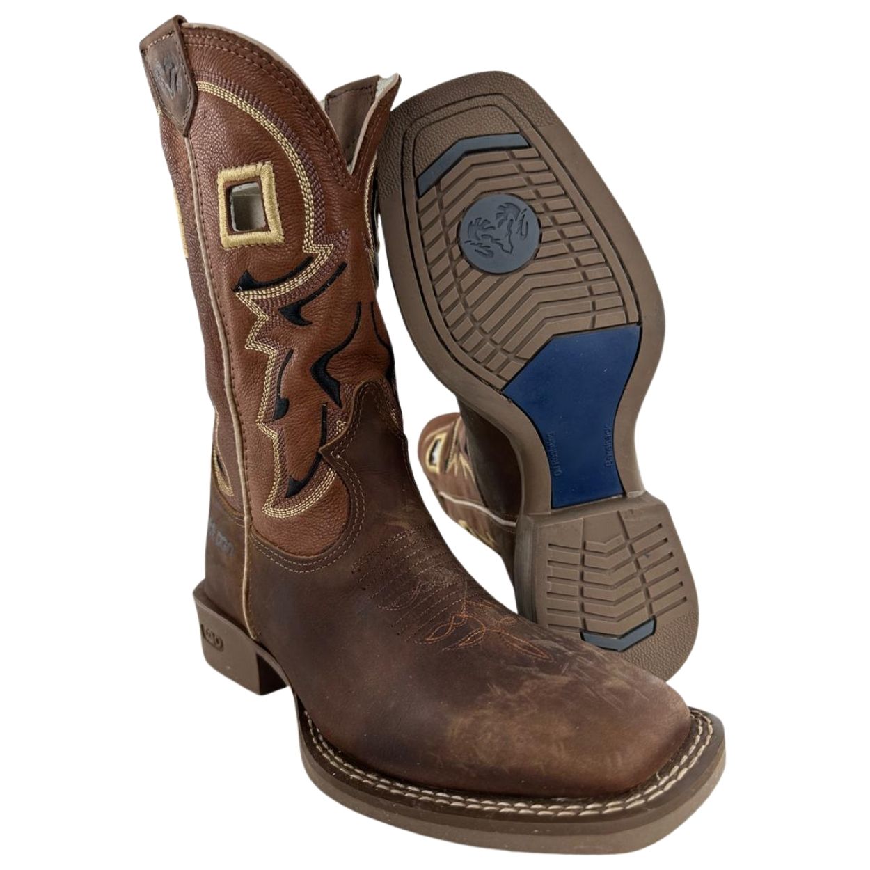 Bota Texana Masculina Durango Marrom Bordado Preto E Dourado Solado Gel