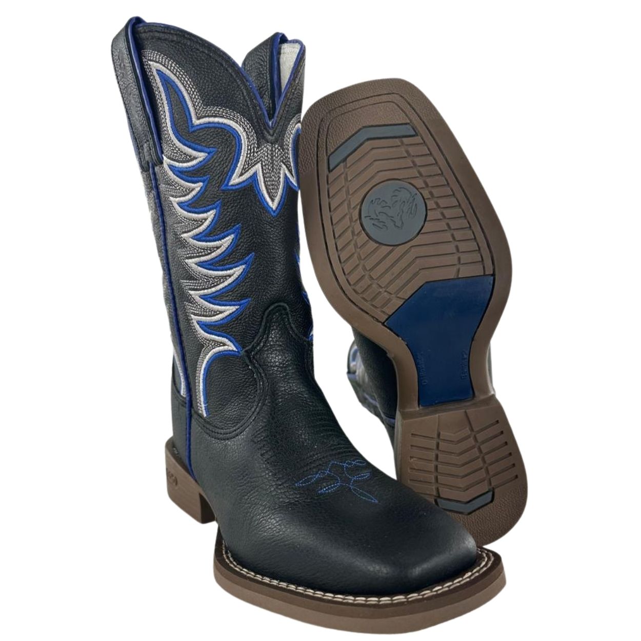Bota Texana Masculina Durango Preta Bordado Azul E Branco Solado Gel