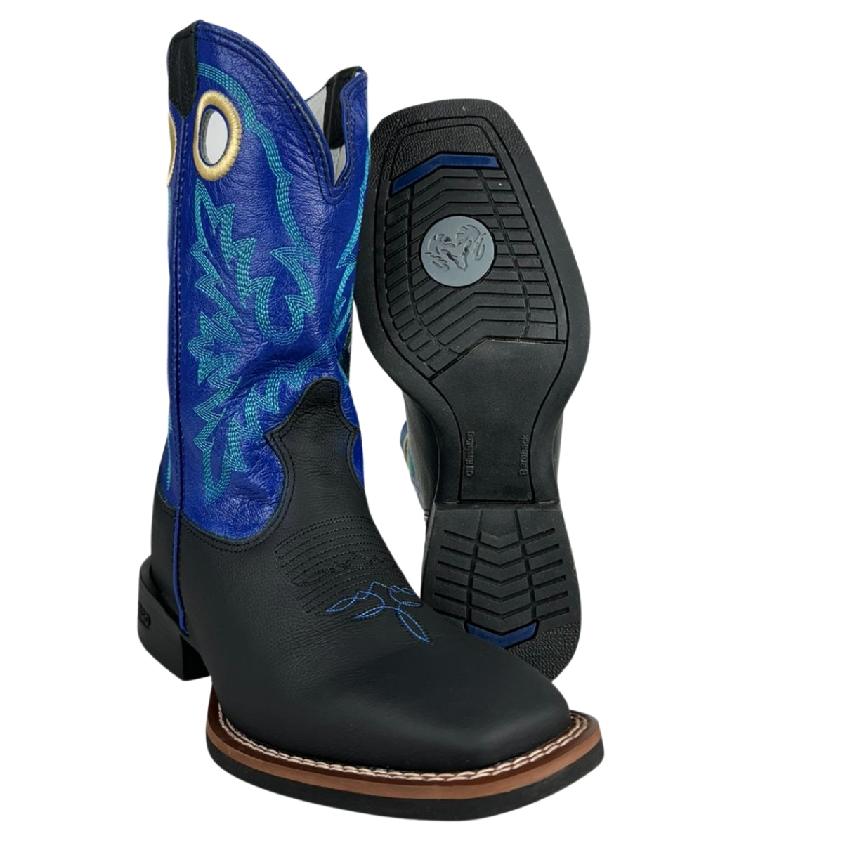 Bota Texana Masculina Durango Preta Cano Azul Bordado