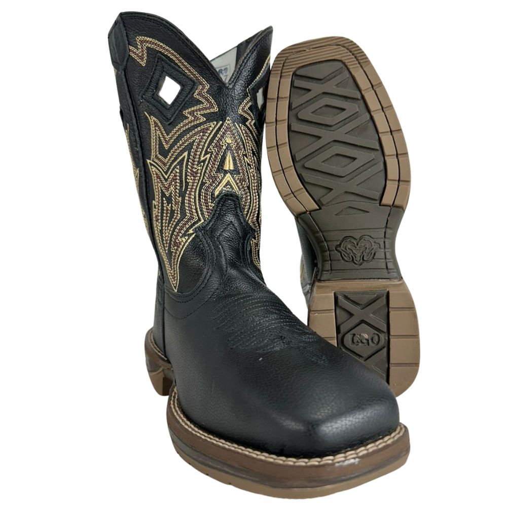 Bota Texana Masculina Durango Preta Com Bordado Marrom