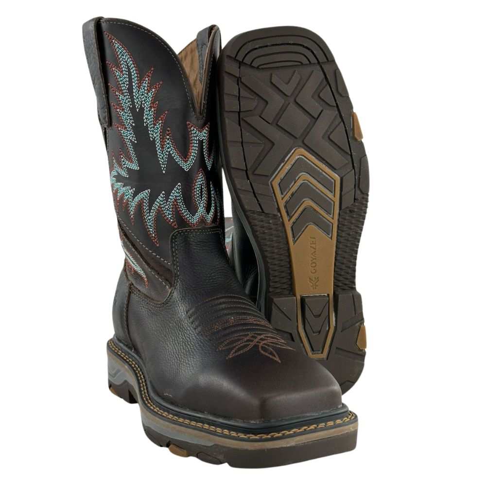 Bota Texana Masculina Goyazes Work Couro Bison Café/Waco Chocolate - REF: 257405-CK-01