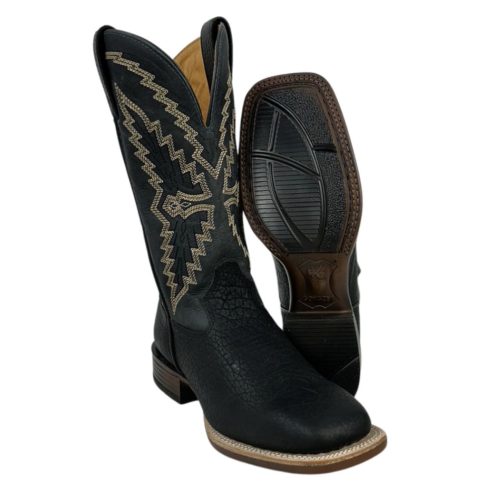 Bota Texana Masculina Goyazes Bico Quadrado Cabeça de Boi Preto/Couro Dallas Marinho Ref.236503-CBP