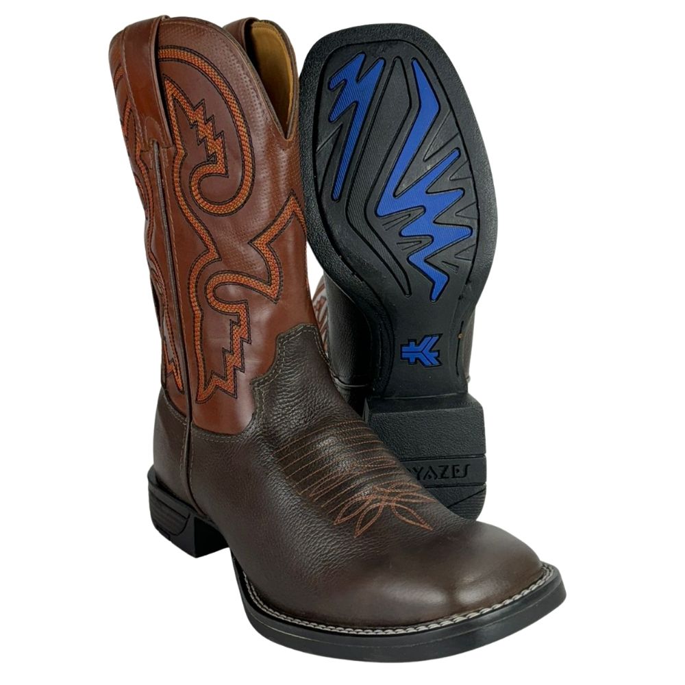 Bota Texana Masculina Goyazes Bico Quadrado Flex Couro Vernin Café/Pull Up Tan Ref.211505-CF