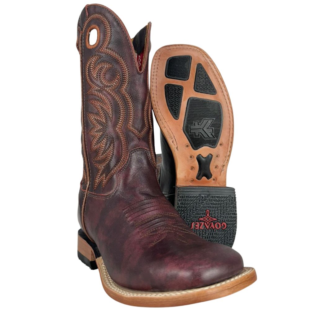 Bota Texana Masculina Goyazes Bico Quadrado Injetado Preto Couro Argentino Brown Ref:261505-CC-02