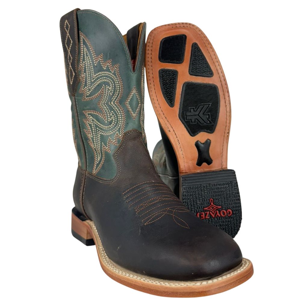 Bota Texana Masculina Goyazes Bico Quadrado Injetado Preto Couro Dallas Café Atlanta Mediterrâneo Ref:266501-CC