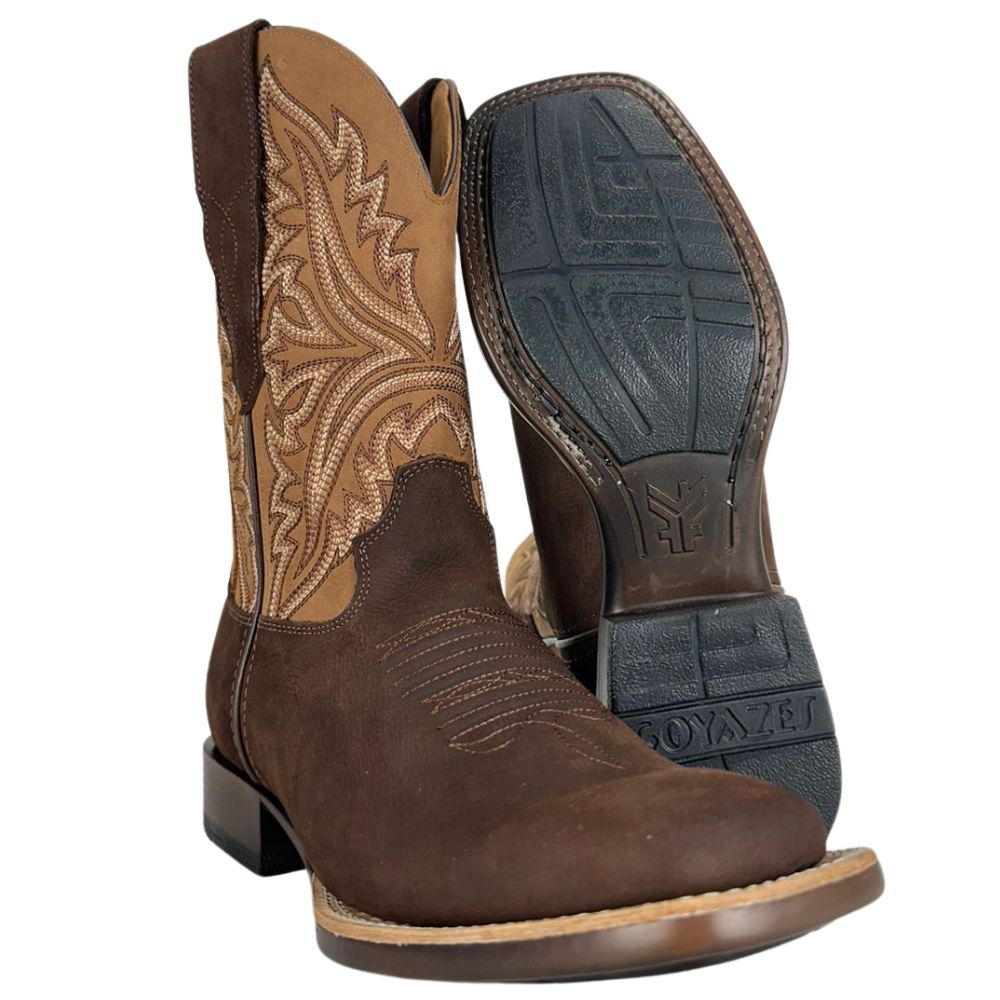 Bota Texana Masculina Goyazes Bico Quadrado Podium Café Preto Couro Waterproof Café Nobuck Oil Ref:261502-CHP-07