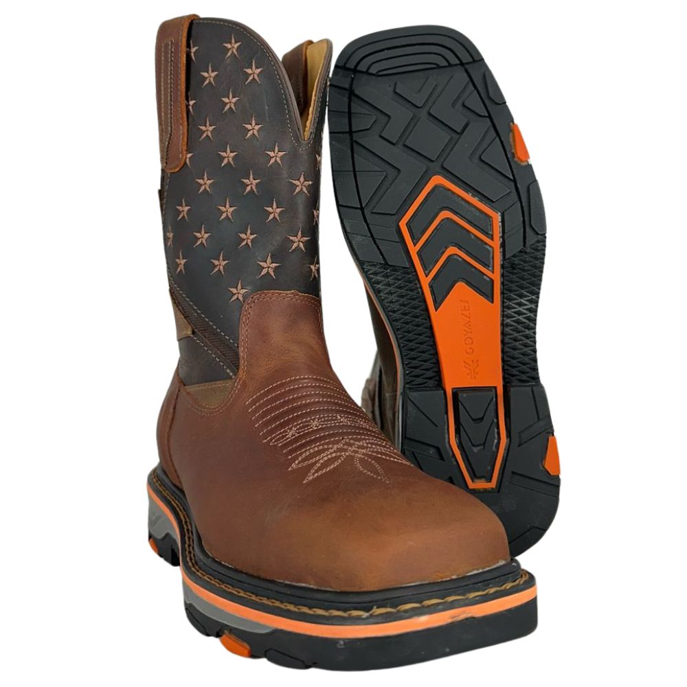 Bota Texana Masculina Goyazes Couro Dallas Terra/Dallas Café Bico Quadrado Work Ref:227401-CK