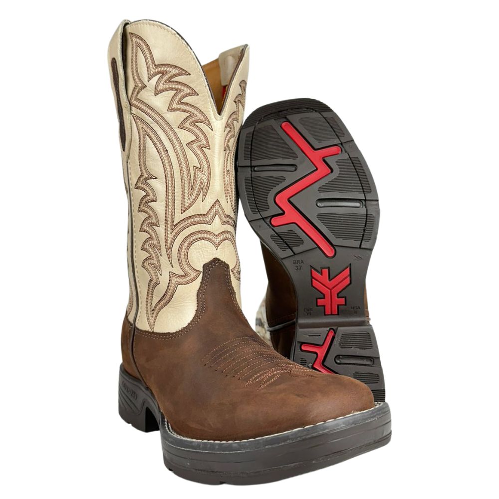 Bota Texana Masculina Goyazes Quadrada Jump Café Dakar Waco Off White Solado Jump Ref:253004-CJ