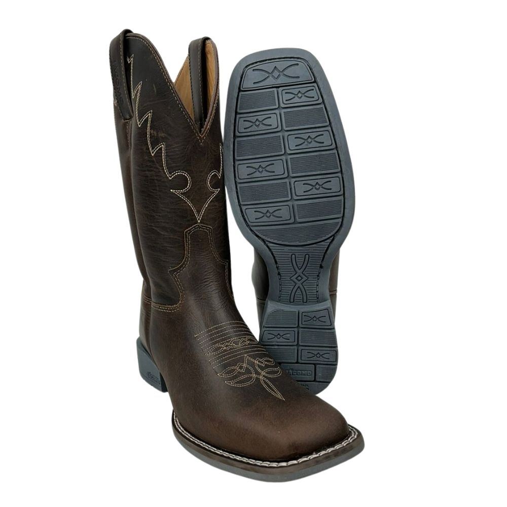 Bota Texana Masculina Jácomo Bico Quadrado Couro Fóssil Oil Café Ref.3121/UMG