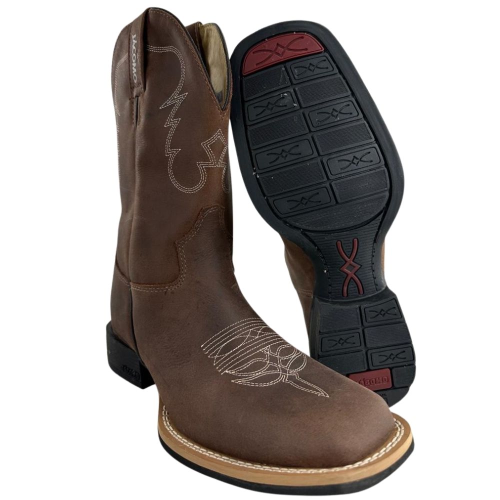 Bota Texana Masculina Jácomo Bico Quadrado Couro Mustang Sella Ref:30001/UM
