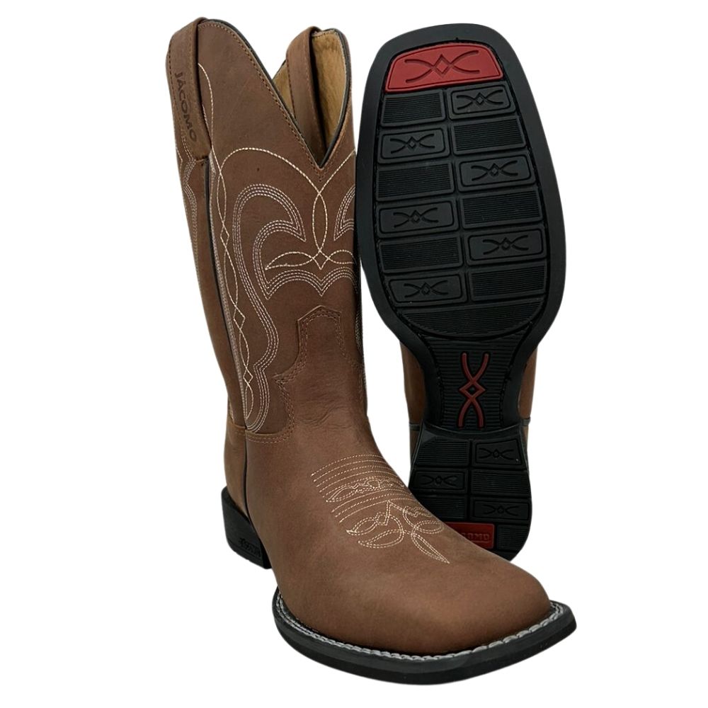 Bota Texana Masculina Jácomo Bico Quadrado Couro Mustang Sella Ref.3141/UMP