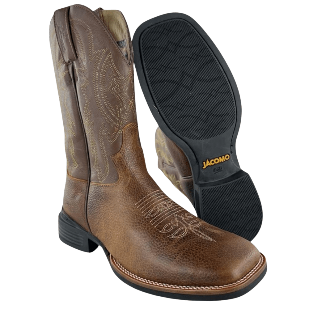 Bota Texana Masculina Jácomo Bico Quadrado Couro Relax Oil Café/Confort Cano Chocolate REF: 40001/MQV