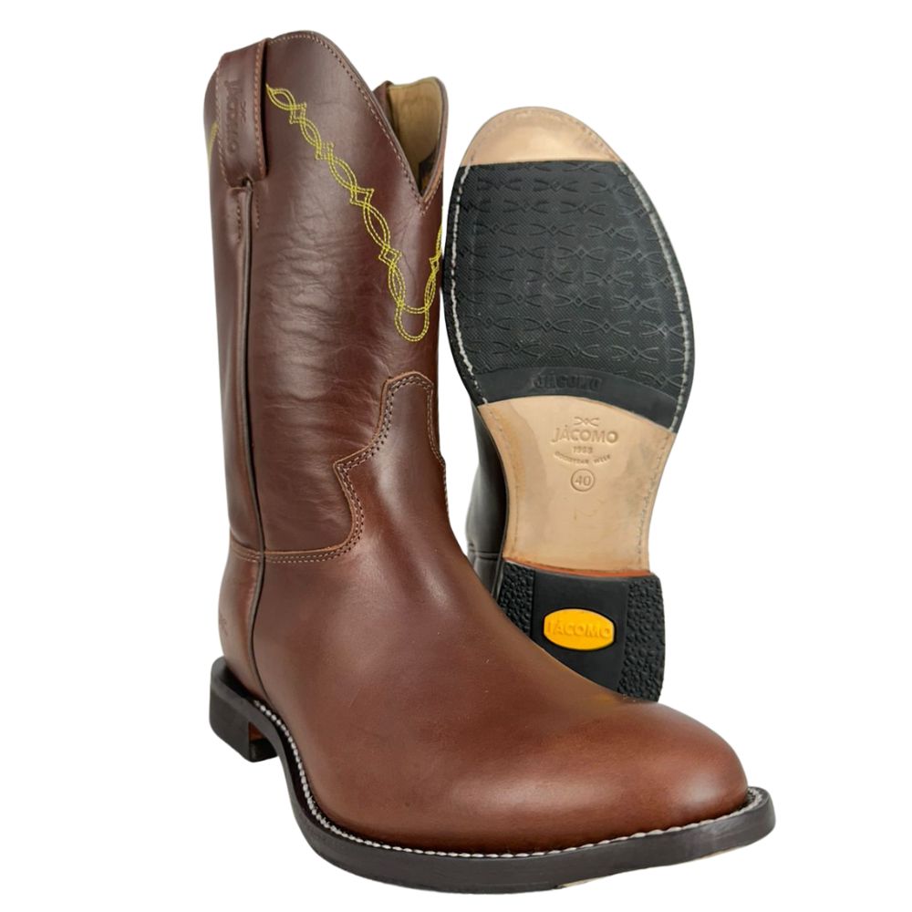Bota Texana Masculina Jácomo Pull Up Havana Bico Redondo  Ref:5002/C