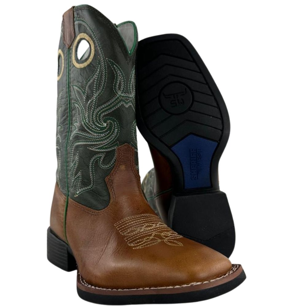Bota Texana Masculina Sheriff West Caramelo Cano Verde
