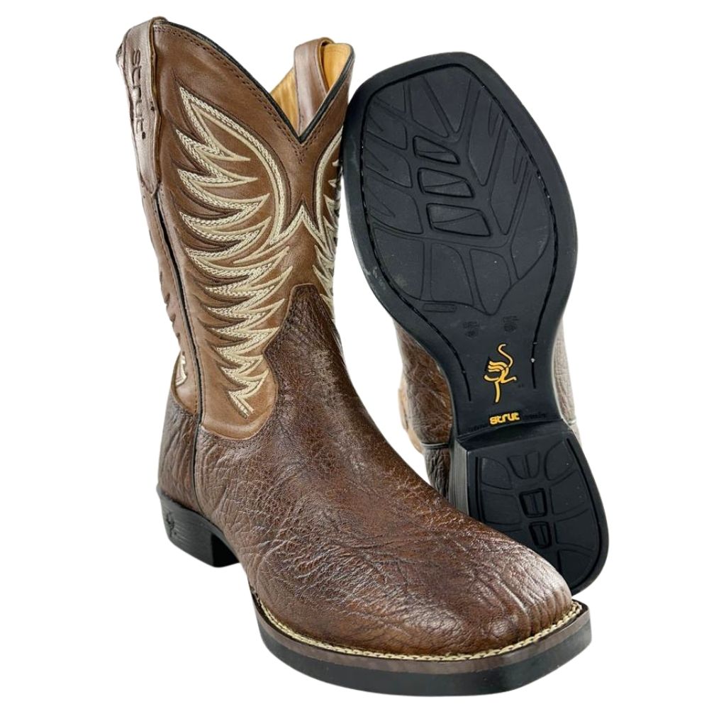 Bota Texana Masculina Strut Couro Carneiro Corrugado Cano Bordado Cru Ref: St.011 New