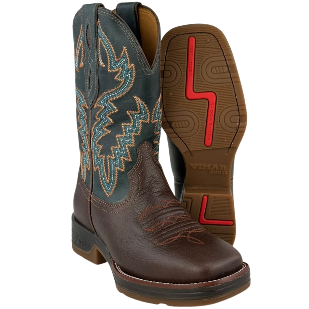 Bota Texana Masculina Vimar Bico Quadrado Couro Fóssil Café/Tex Sela Sola Stronger Café - Ref:81408