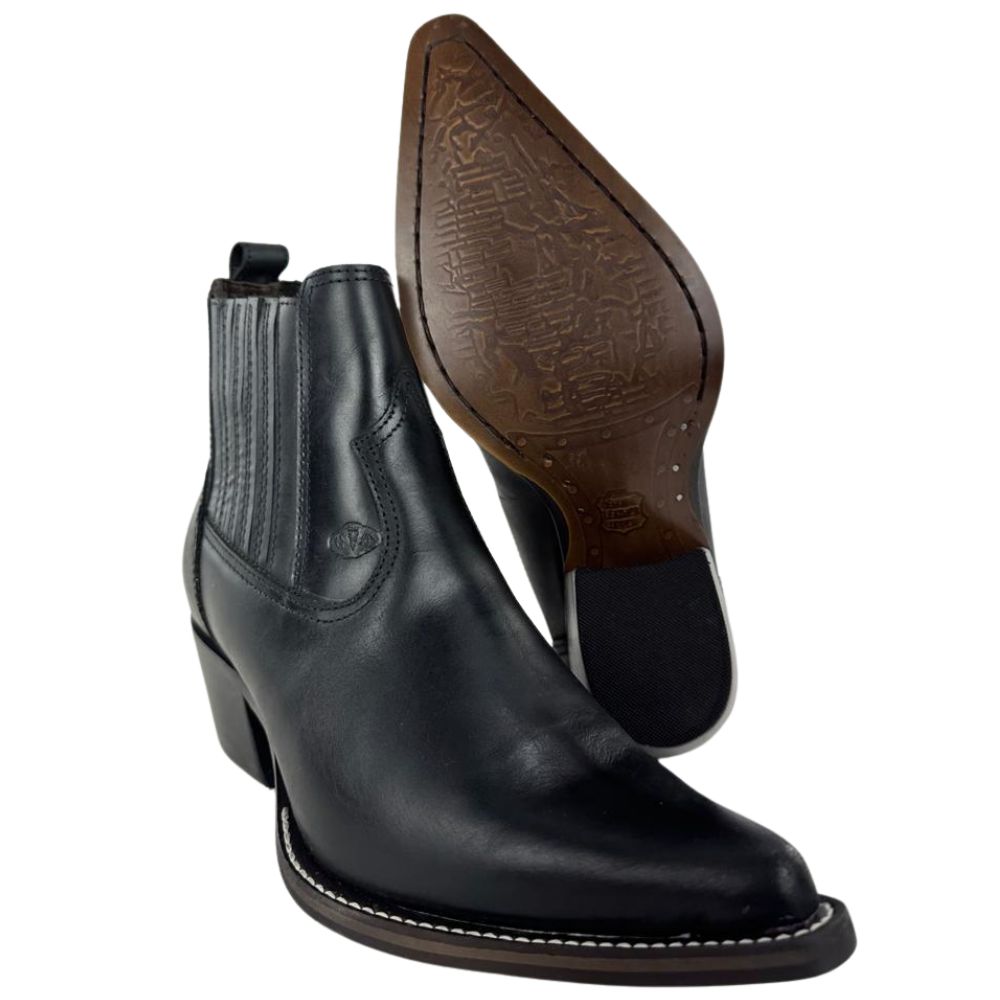 Bota Texana Masculina Vimar Bico Fino Cano Curto Couro Crazy Horse Preto Sola CPLAC-V002 Ref: 82038