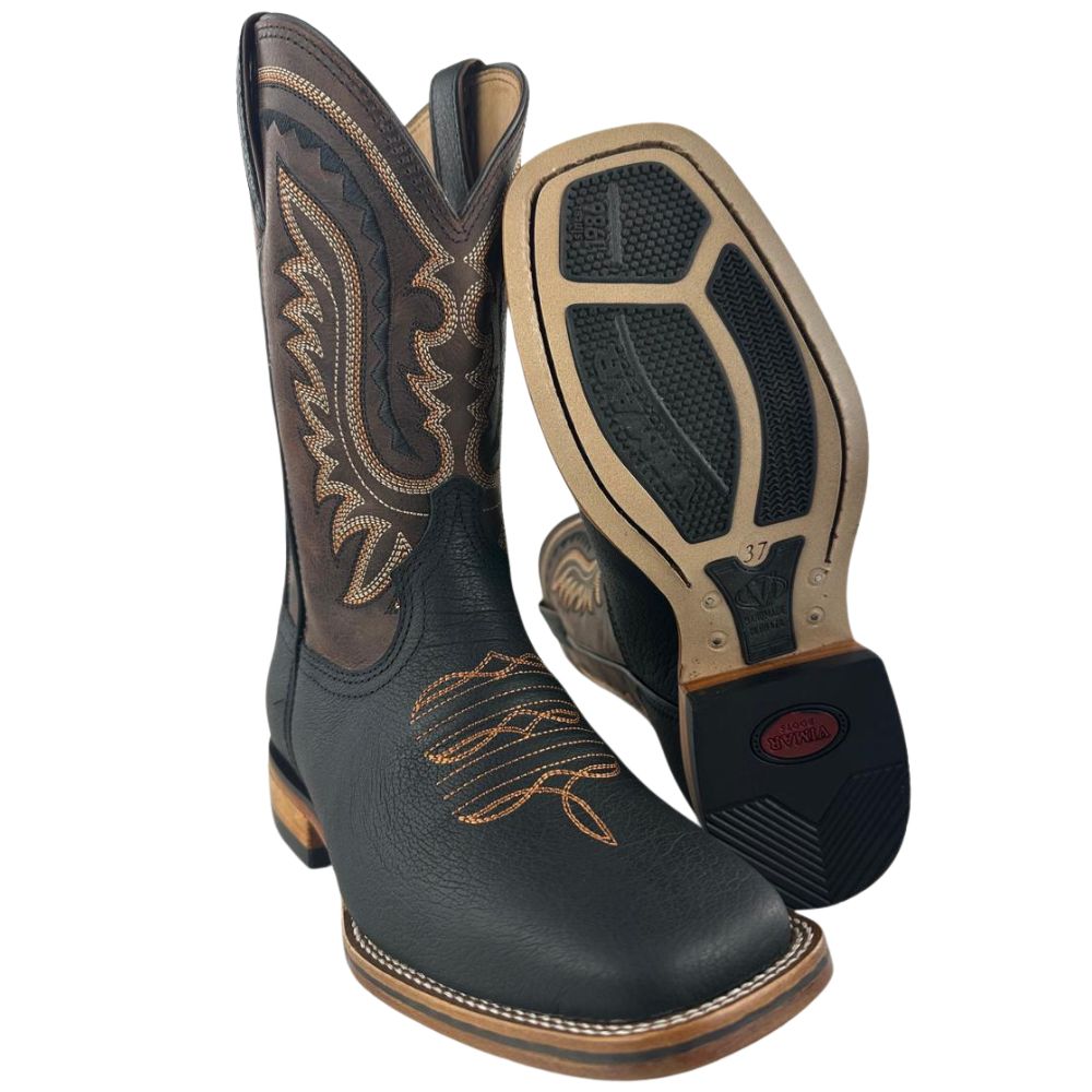 Bota Texana Masculina Vimar Boots Bico Quadrado Couro Discovery Preto Sola Nebraska Ref:81418