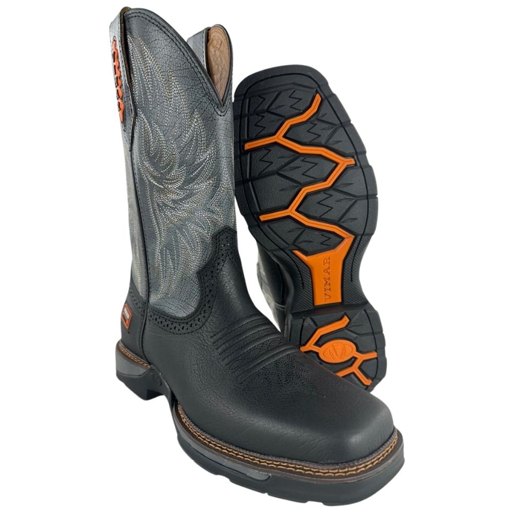Bota Texana Masculina Vimar Cano Médio Tundra Bico Quadrado Solado Jump Preto/Chumbo Ref:81398