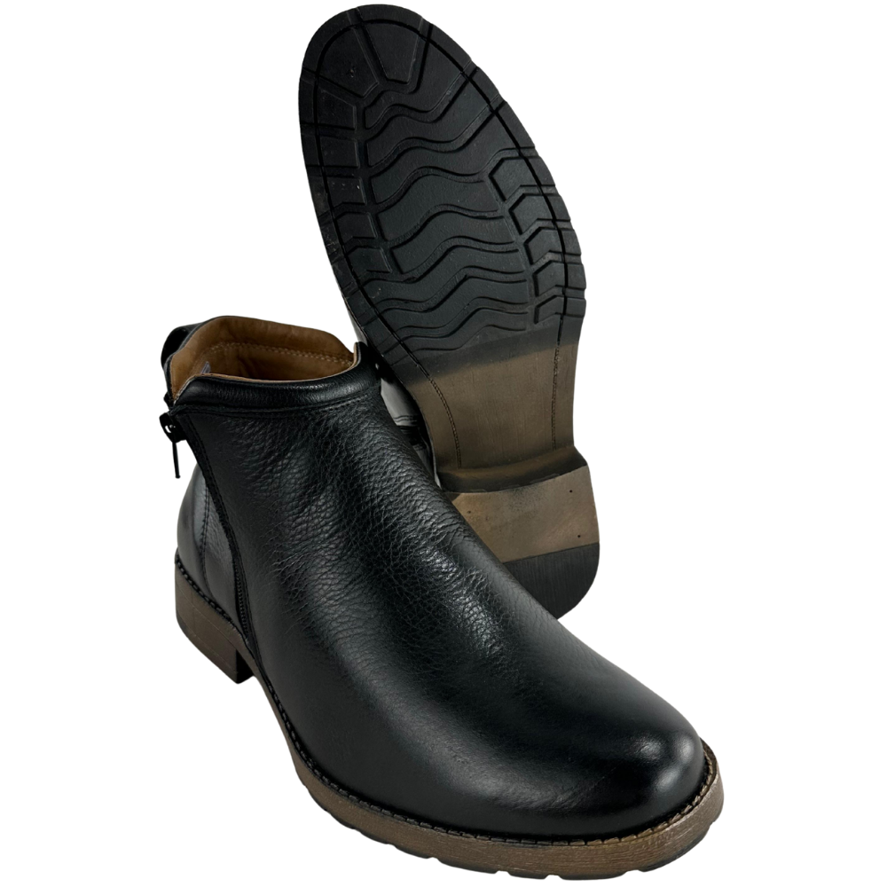 Botina Masculina Badana Bico Redondo Couro Preto Zíper Solado Rock Preto - Ref:8301