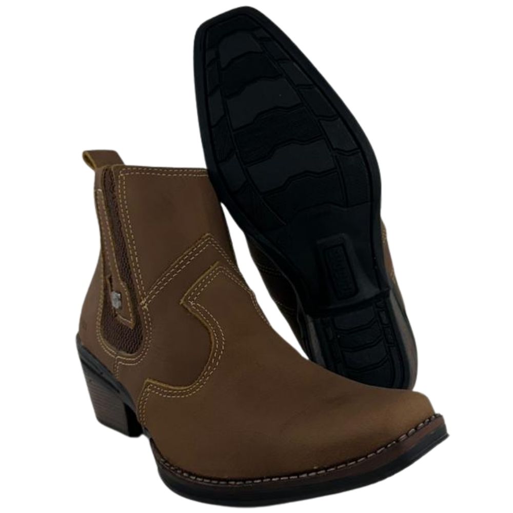 Botina Masculina Zboots Bico Fino Couro Mustang Sela - REF:6702