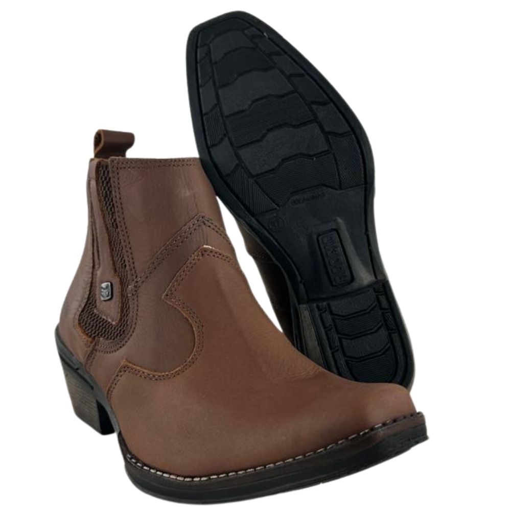 Botina Masculina Zboots Bico Fino Couro Mustang Terra - REF:6702