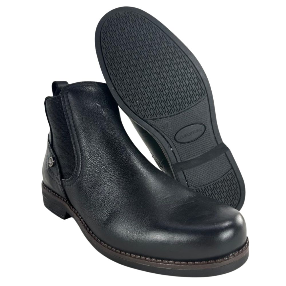 Botina Masculina Amarok Bico Redondo Couro Liso Vegetal Preto Sola Borracha Linha Coral Ref:1825 - 802W-1