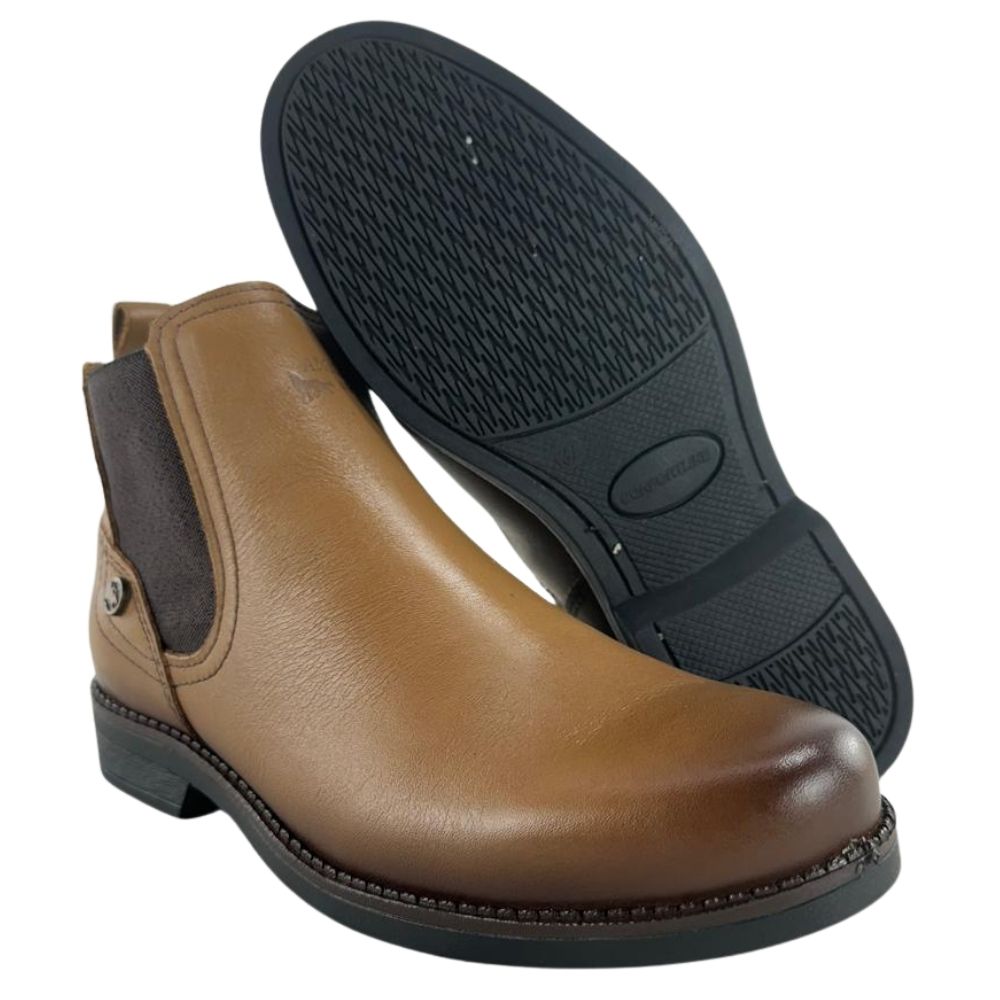 Botina Masculina Amarok Bico Redondo Couro Liso Vegetal Wisky Sola Borracha Linha Coral Ref:1825 - 802W-4