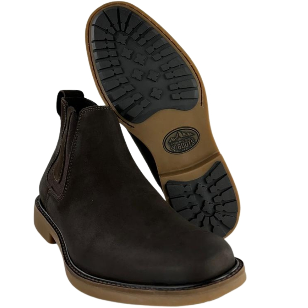 Botina Masculina Anatomic Gel Couro Vintage Brown/Cost Café Sola Bulldog Natural - REF:9053