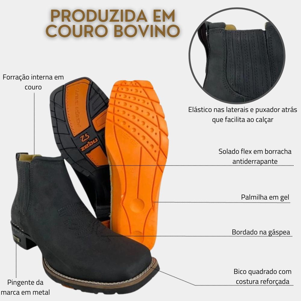 Botina Masculina Zebu Preta REF 57020 MS 01 - Badana