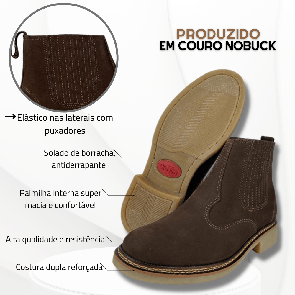 Botina Unissex Oliveira Nobuck Marrom Ref:0420 - Badana
