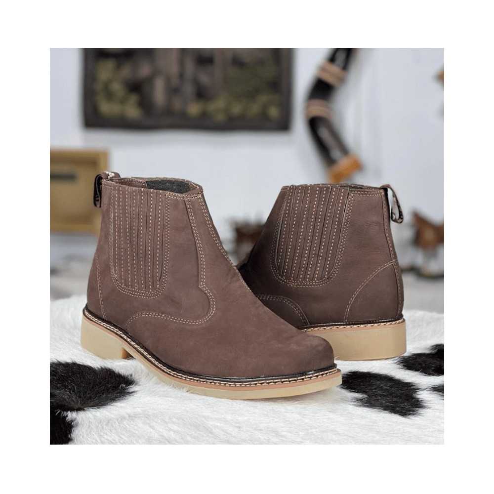 Botina Masculina Oliveira Nobuck Marrom Badana