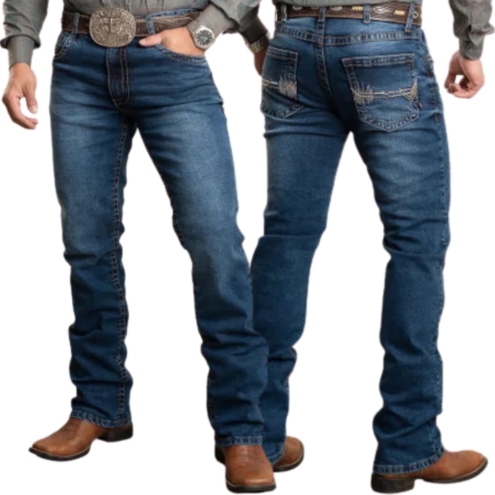 Calça Masculina Texas Farm Wild Blue Bordado Nos Bolsos Traseiros REF:PDM037