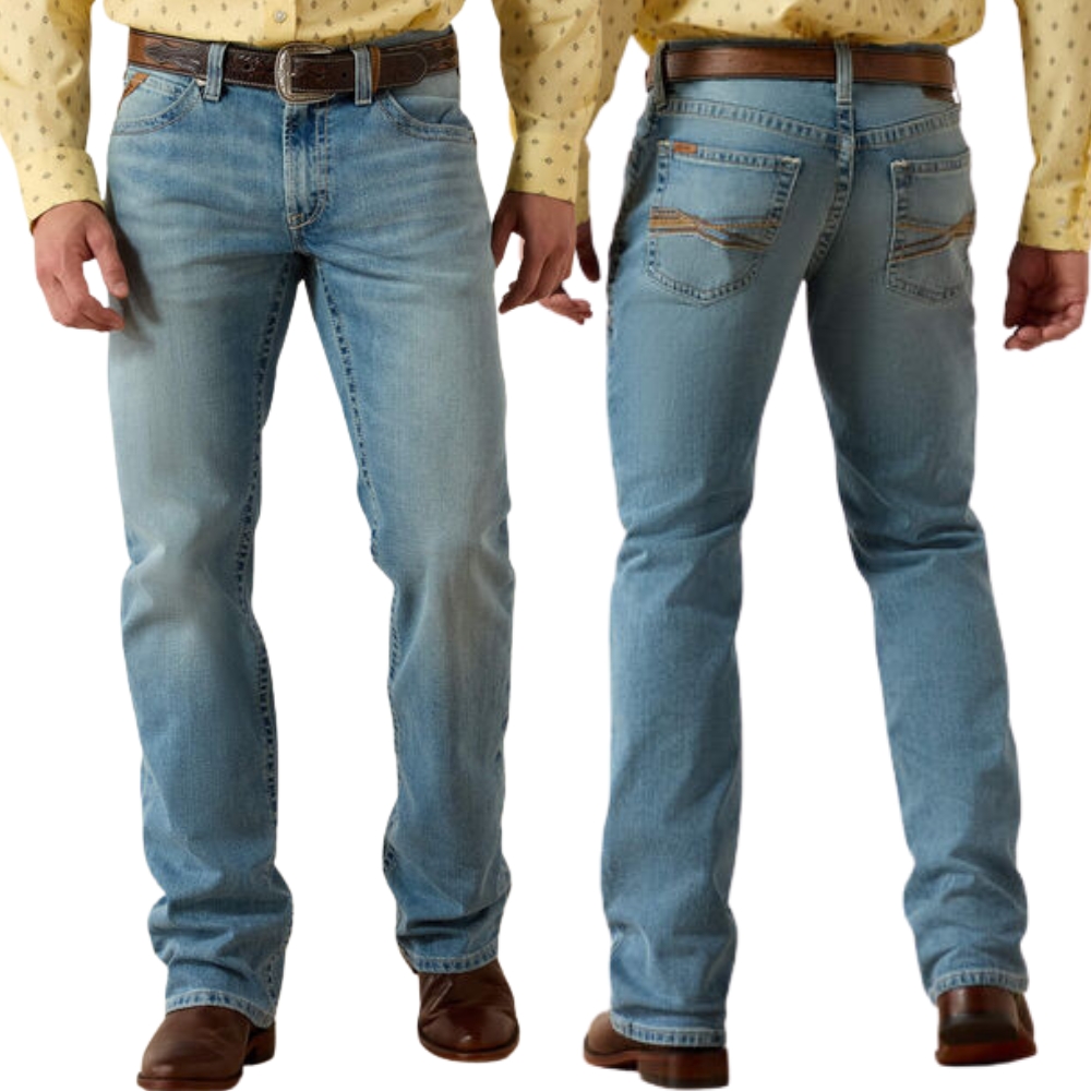 Calça Masculina Ariat Jeans Azul Claro M4 Relaxed Bootcut Kayne - REF10072948