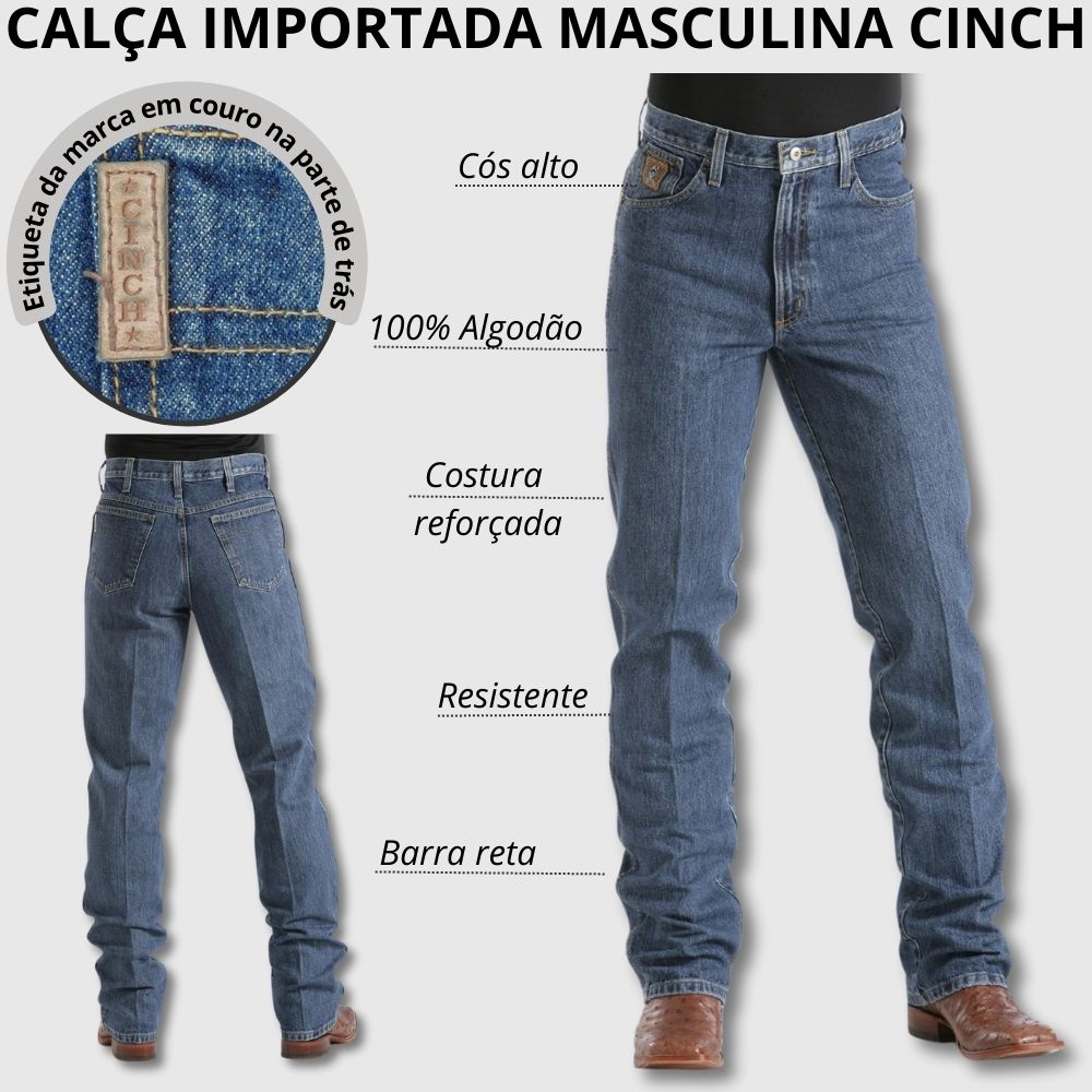 Calça Masculina Cinch Jeans Azul Bronze Label Slim Original Rise