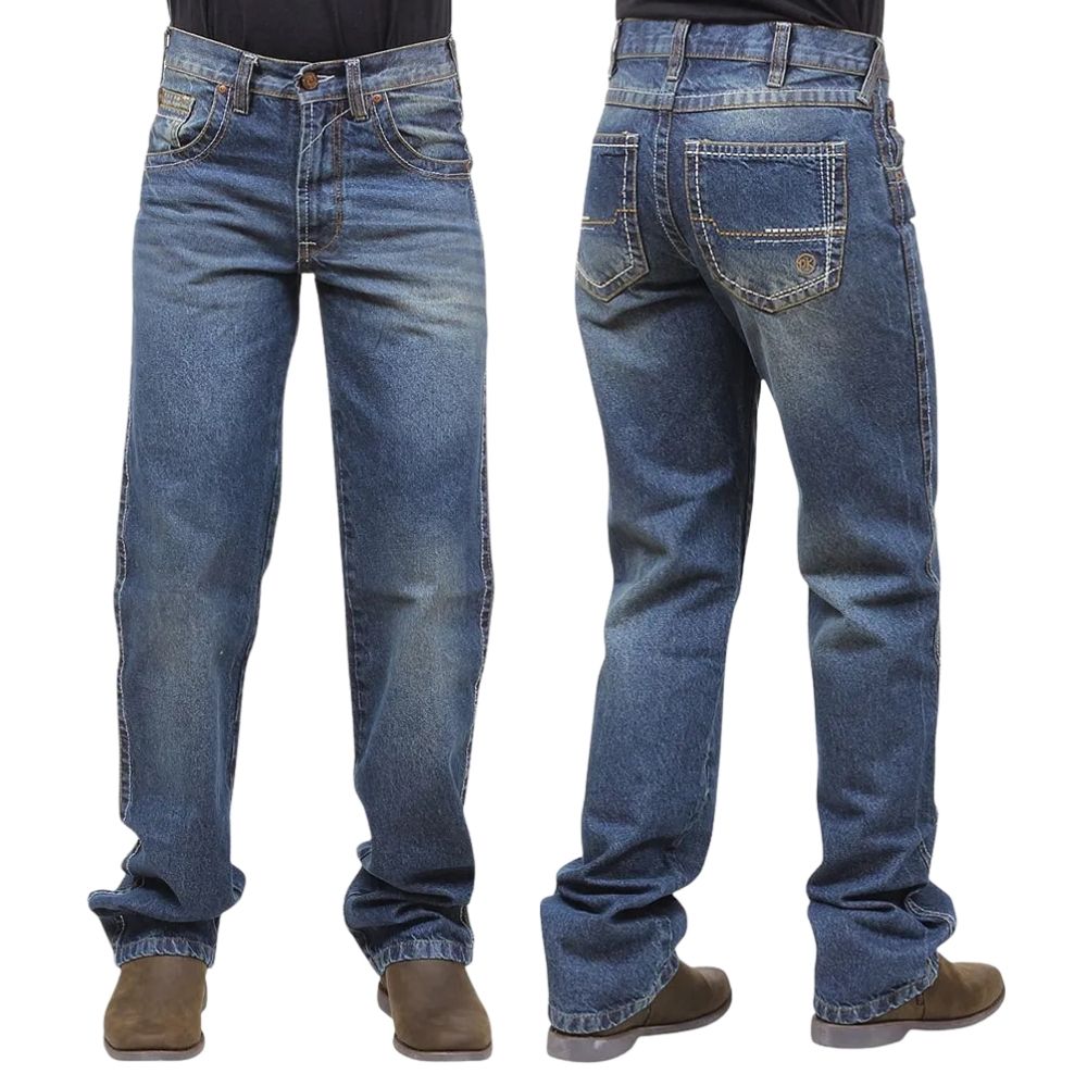Calça Masculina Dock's Jeans Azul Relaxed DW08 Xtreme Slim Bordado No Bolso REF: 04099-005