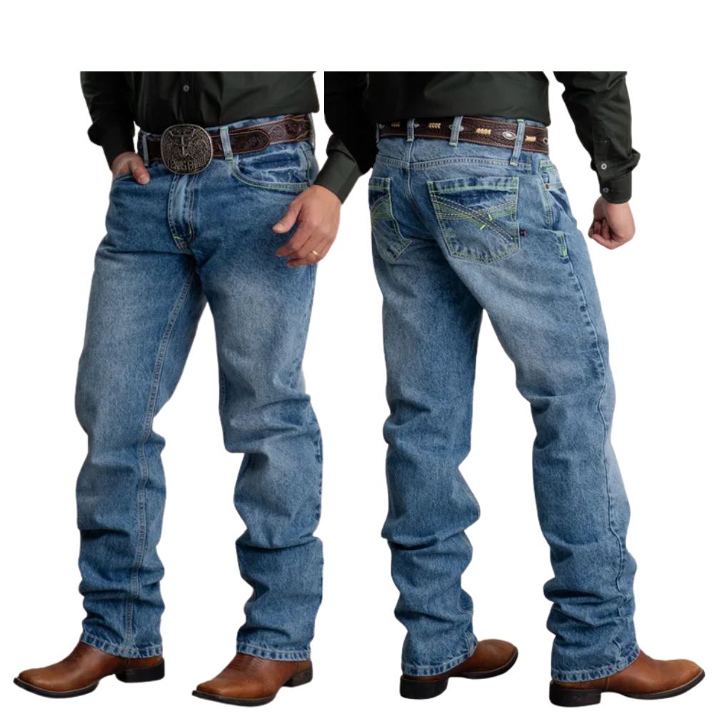 Calça Masculina Jeans Texas Farm Hard 100% Stone Verde Neon Ref:PDM026
