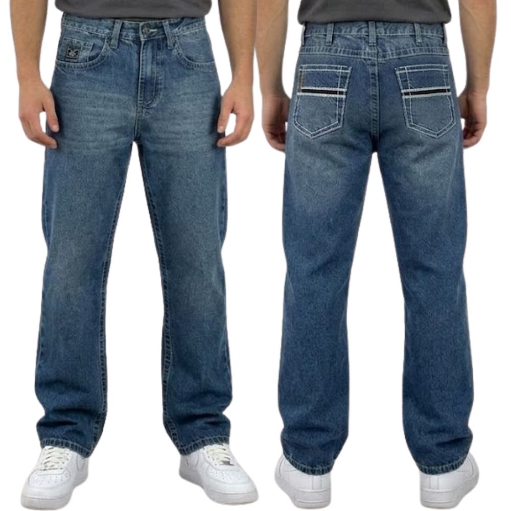 Calça Masculina Laço Forte Lavagem Escura Bordado Nos Bolsos REF:8048