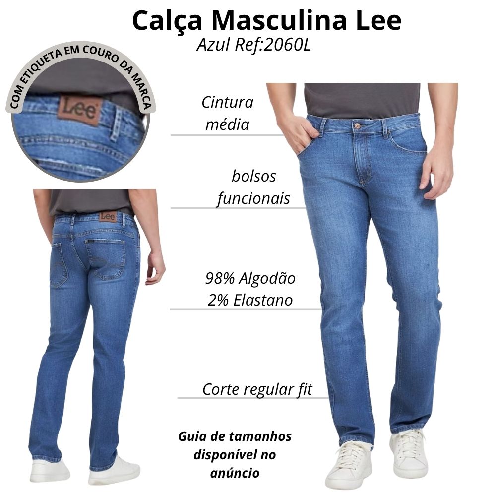 Calça Masculina Lee Jeans Azul Médio Daren Regular Fit Kazan Ref