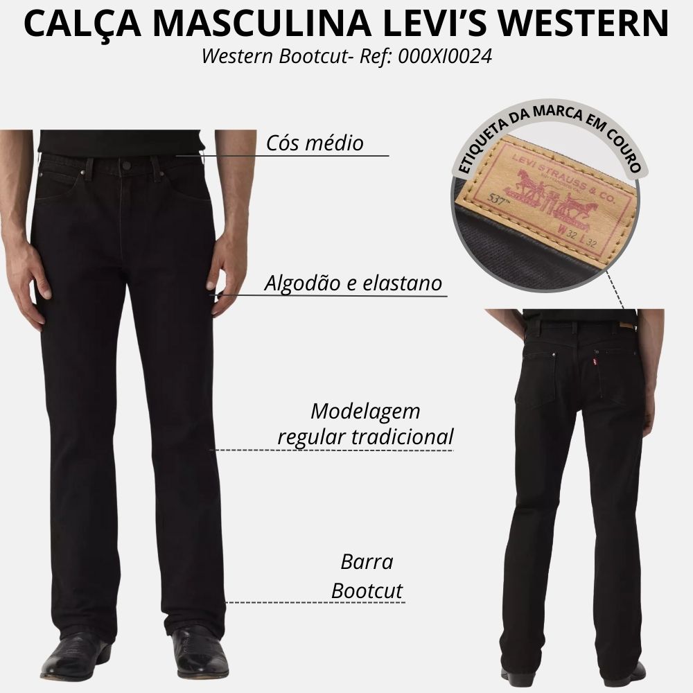 Calça Masculina Levi's Jeans 537 For Cowboys Western Preto Bootcut