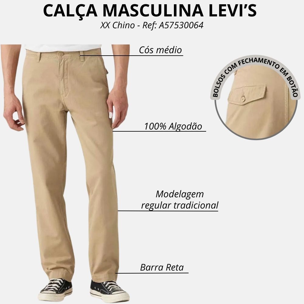 Calça Masculina Levi's XX Chino Authentic Relaxed 100% Cotton Bege