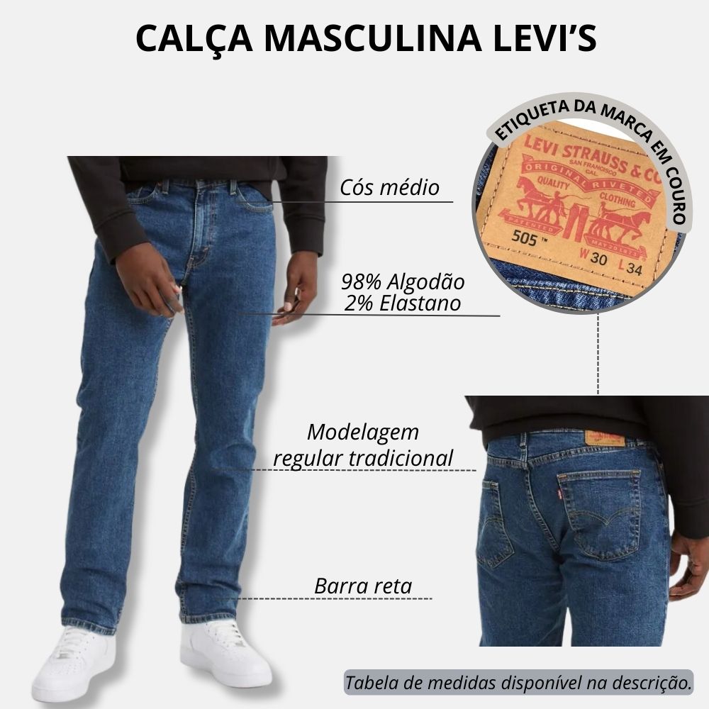 Calça Masculina Levi's Jeans Azul Médio 514 Straight Com Stretch