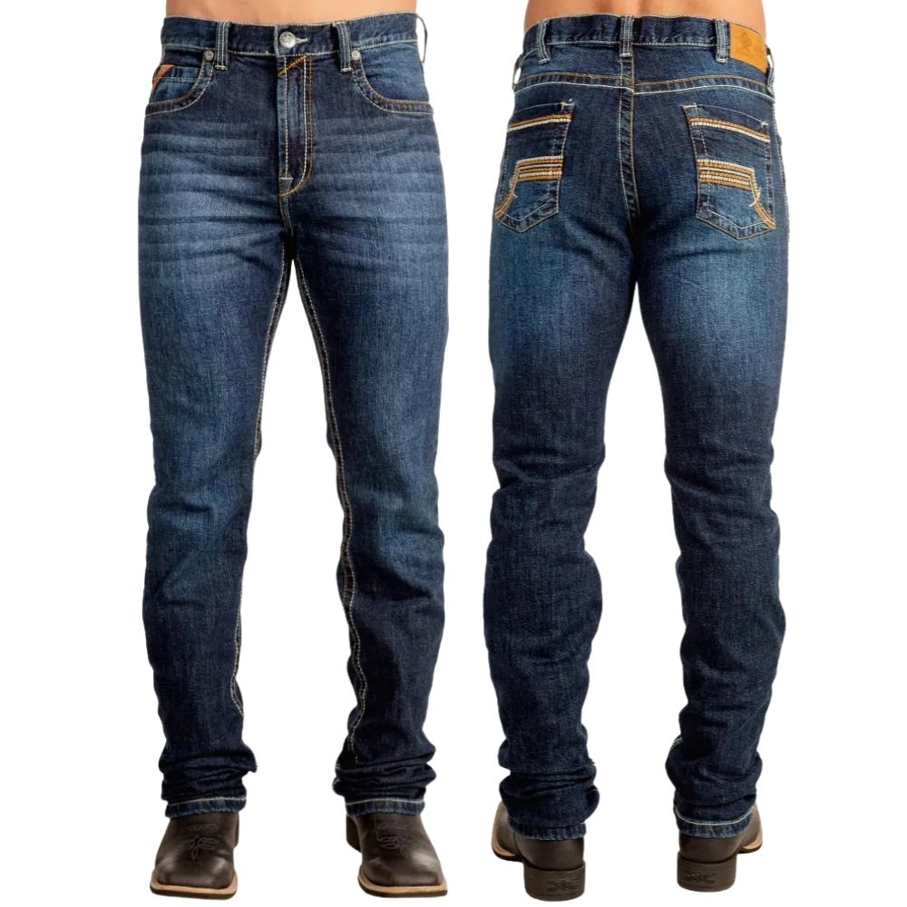 Calça Masculina Ox Horns Jeans Azul Médio Com Bordado Bolsos Ref:2714