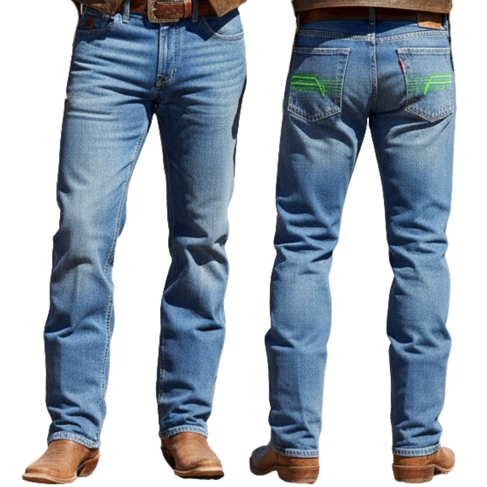 Calça Masculina Race Bull Tradicional Delavê Bigode Bordado Verde Ref: 034.DV