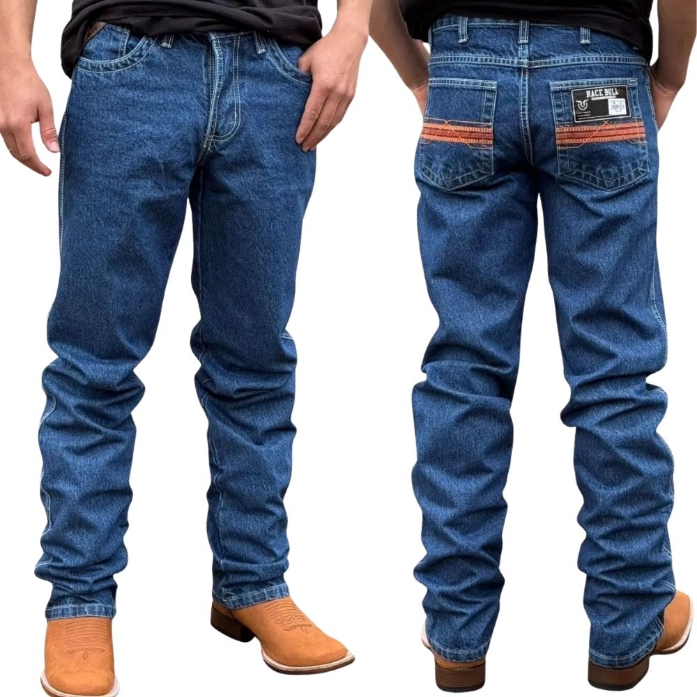 Calça Masculina Race Bull Tradicional Stone Bordado Laranja Ref: 025.ST
