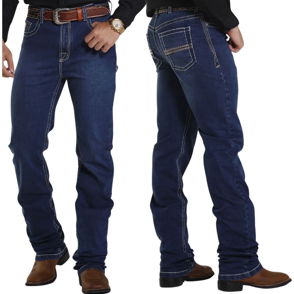 Calça Masculina Rodeo Farm Jeans Premium Com Elastano Destroyer Tradicional Bolso Bordado Ref: 100 50 00135